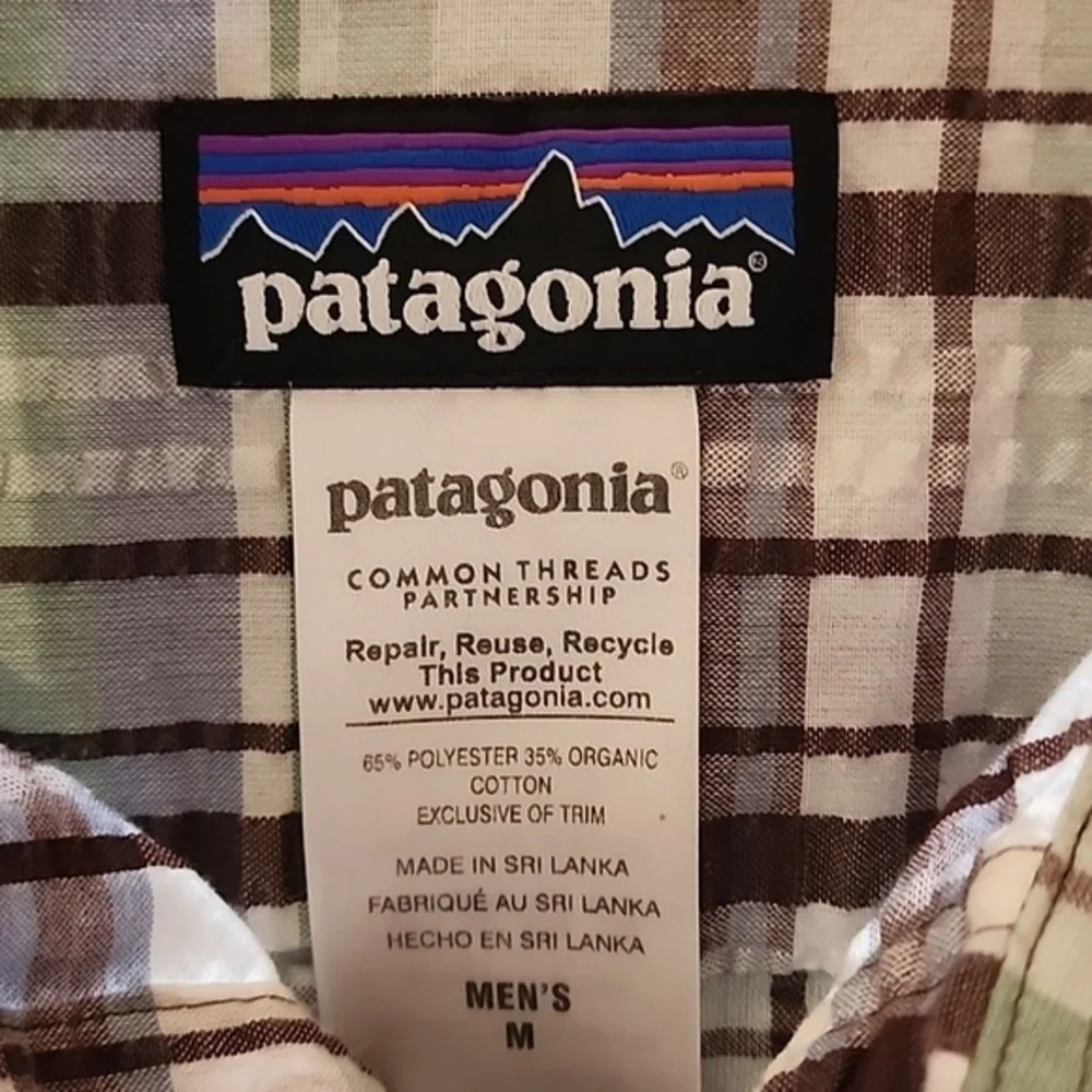 Patagonia seersucker‎ fabric button down shirt med
